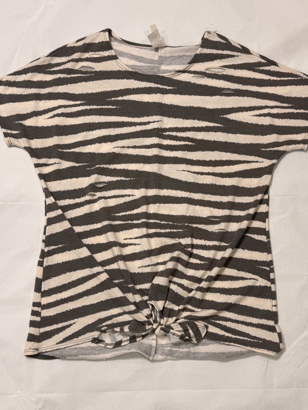 Lily White Zebra Print Distressed Cutout Top Size S